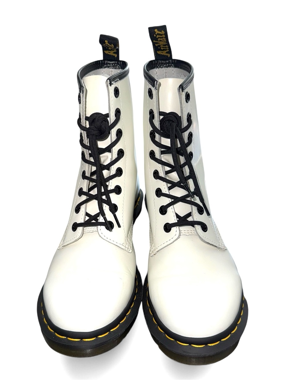Dr. Martens White Leather Lace-Up Combat Boots with Black Trim - Picture 1 of 5